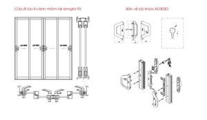 Bộ khóa chữ D liền tay kéo AMG AD-303B cho cửa lùa nhôm Xingfa, JMA 